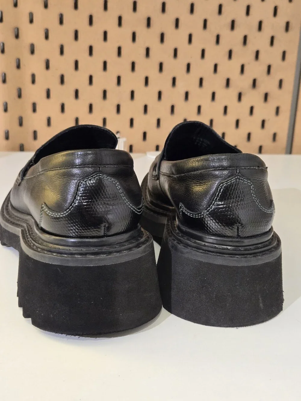 Free People Black Leather Chunky Penny Loafers